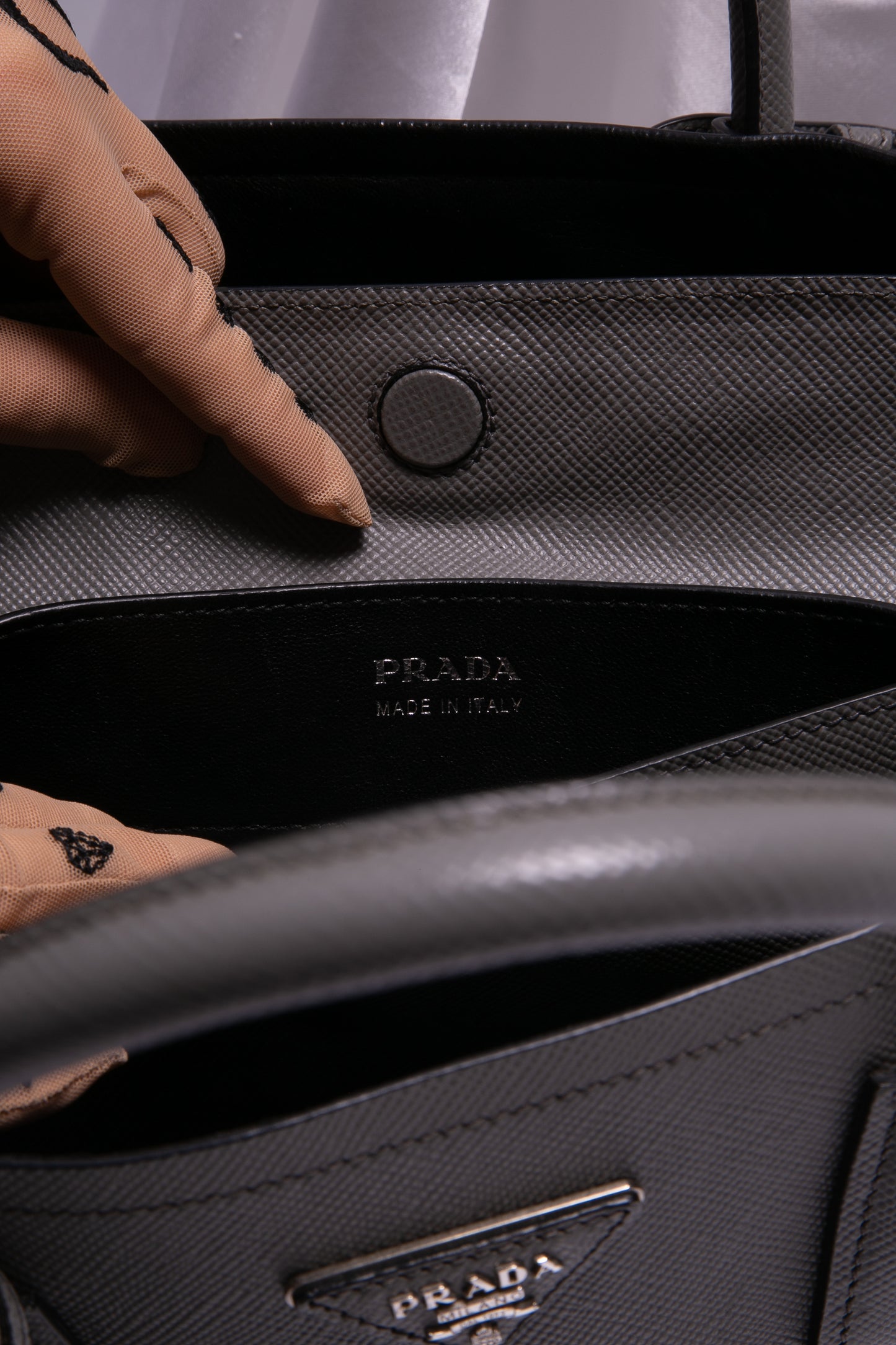 PRADA Saffiano Cuir Medium Double Bag Black Fuoco 1238594